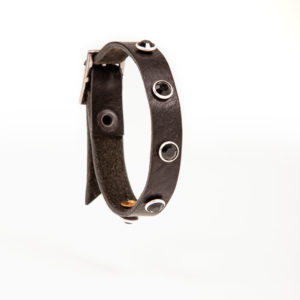 Black leather bracelet with black studs