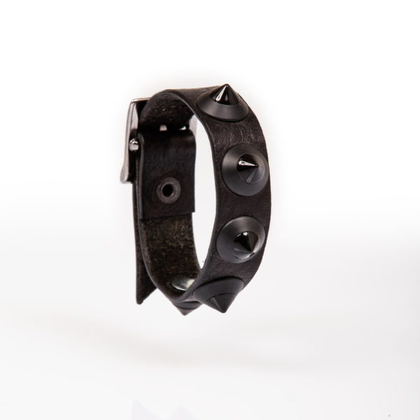 black leather bracelet with black studs