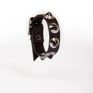 black leather bracelet with gunmetal studs