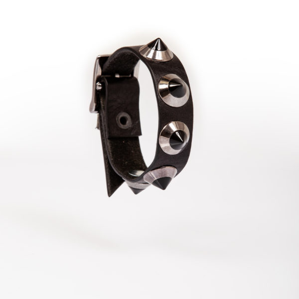 black leather bracelet with gunmetal studs