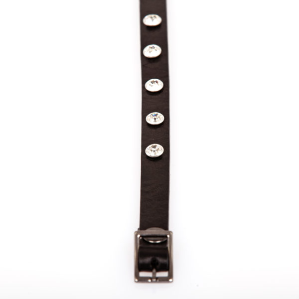 Black leather bracelet with white Swarovski studs
