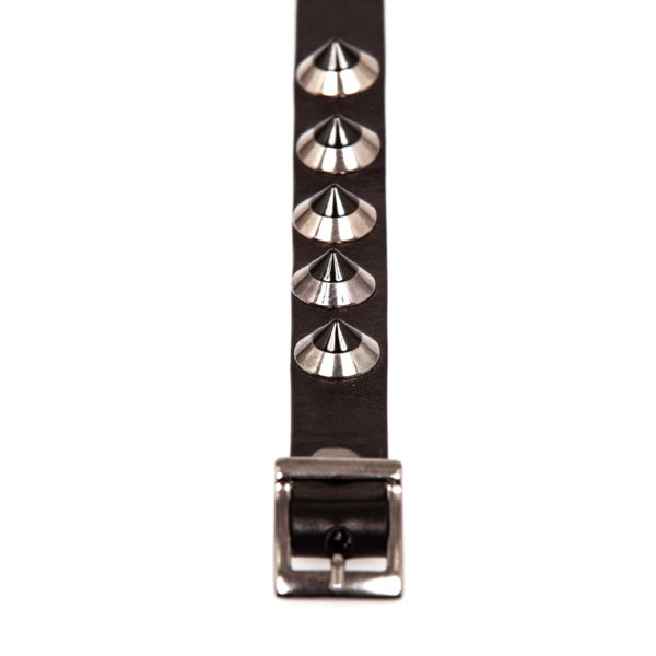 black leather bracelet with gunmetal studs