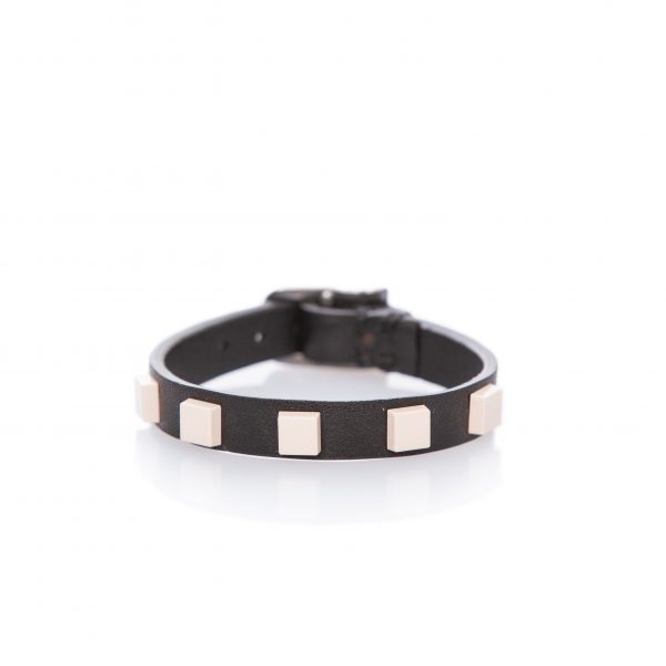 Black leather bracelet with pink studs - PARTYMONSTR