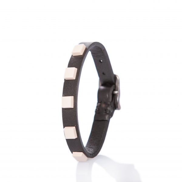 Black leather bracelet with pink studs - PARTYMONSTR